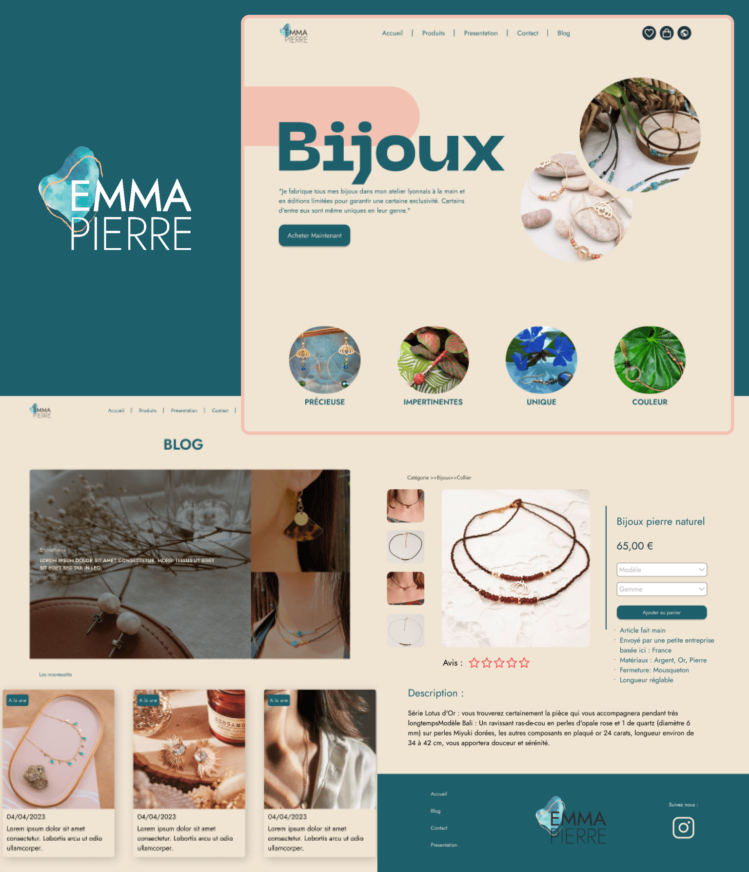 Landing page d'une entreprise qui vend des bijoux